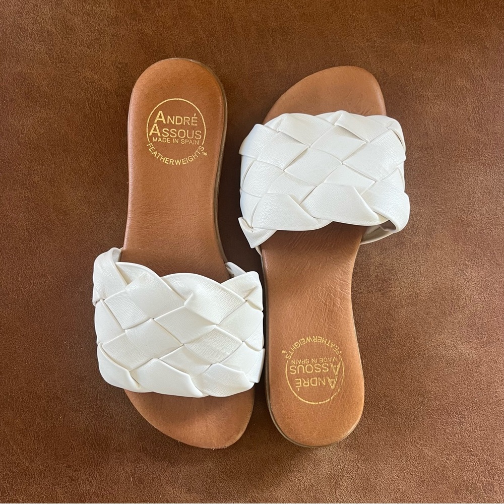Andre Assous White Leather Slide Sandals